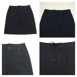 Lauren RALPH LAUREN Dark Blue Lace Up One Pocket Logo Button Accents Skirt